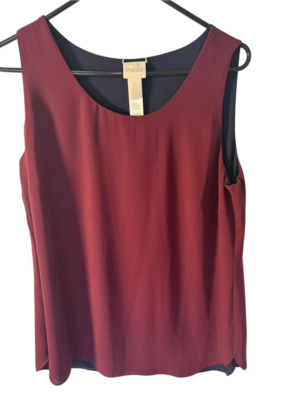 Chico's Sleeveless Scoop-Neck Tank Top in Wine Red - Picture 2 of 6